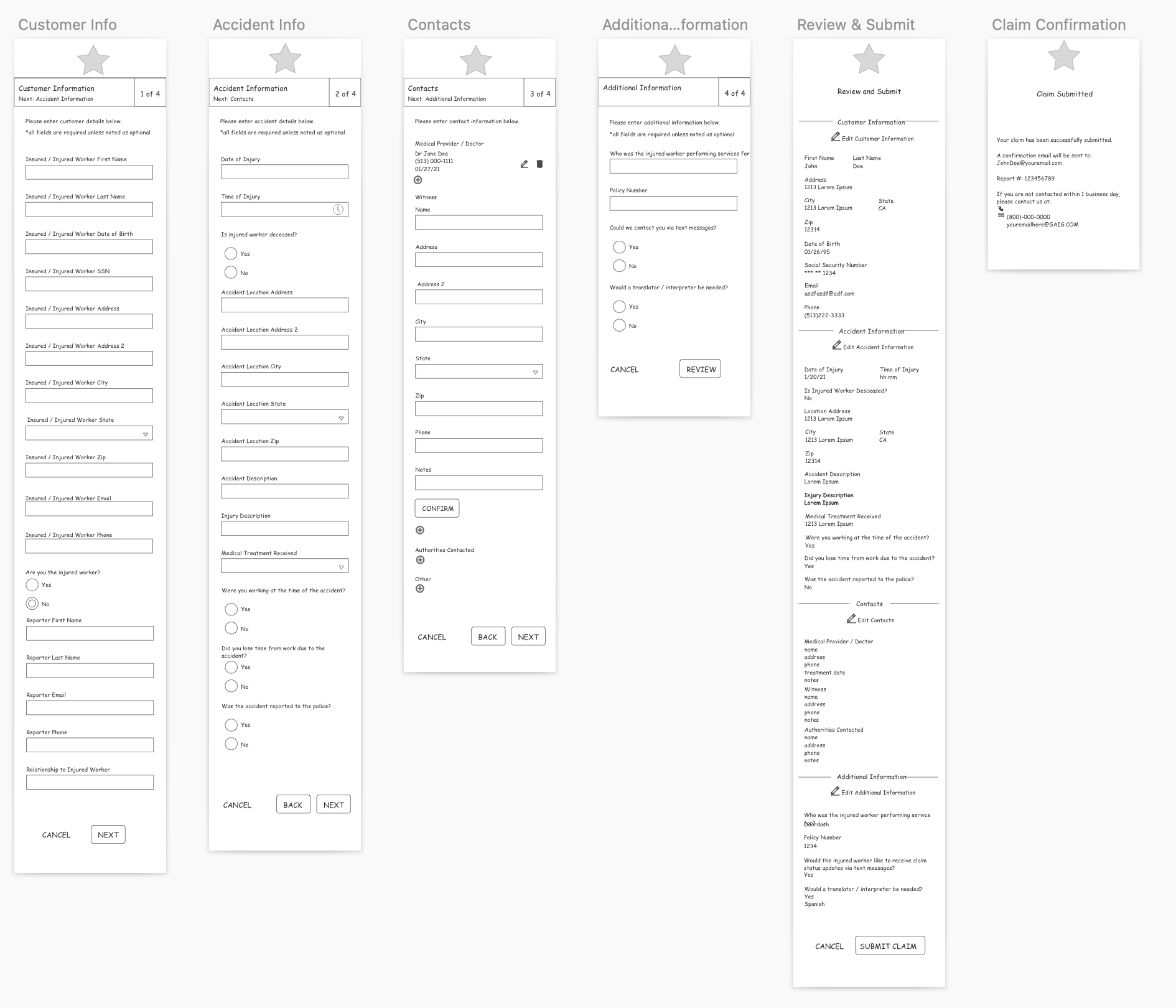 Occ Acc Low Fi Wireframes